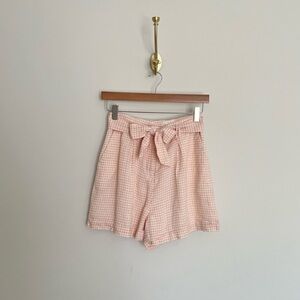 Sézane 100% linen gingham high-waisted shorts
